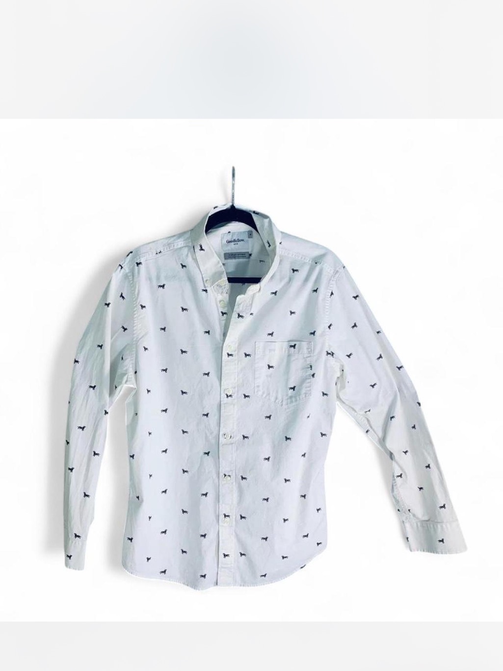 Men’s Goodfellow & Co White Button-Down Shirt With Black Dog Print Size M
